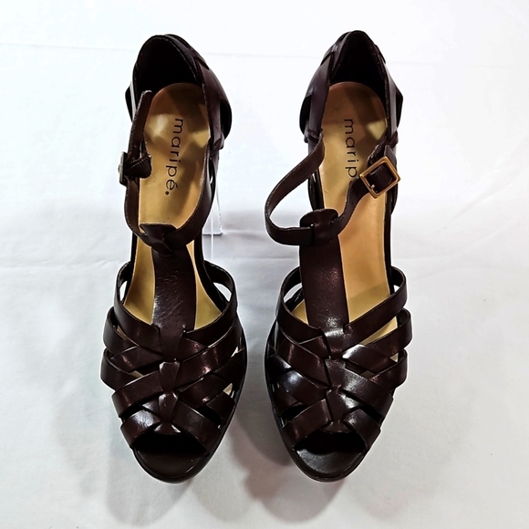 Maripe' Brown Leather Sandals Sz 8.5 - Picture 1 of 7
